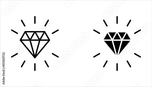 Diamond icons set. Jewels diamonds, crystal gems, luxury gemstones.  line icon isolated on white background
