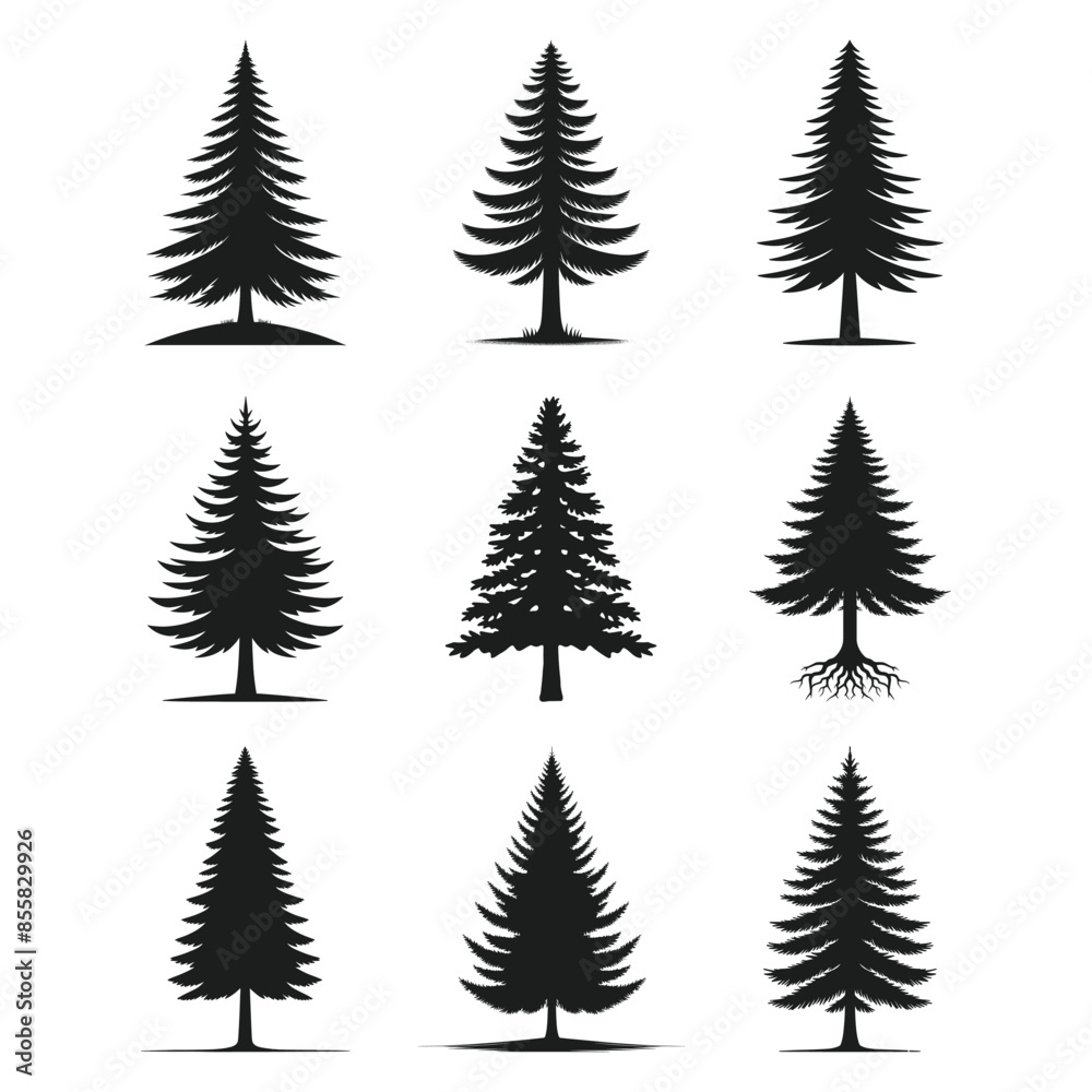 A bundle of minimalist pine tree silhouette vector A bundle of minimalist pine tree silhouette vector