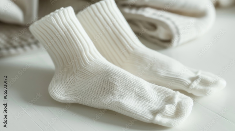 White kids cotton socks on a white surface White kids cotton socks on a white surface