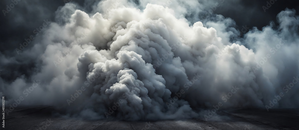 Obraz premium Smoke black ground fog cloud floor mist background steam dust dark white horror overlay. Ground smoke haze night black water atmosphere 3d magic spooky smog texture isolated transparent effect circle