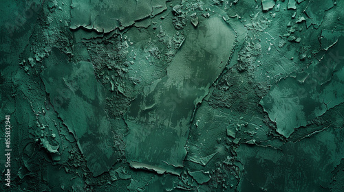 Jade green concrete wall featuring prominent brush strokes and irregular text...