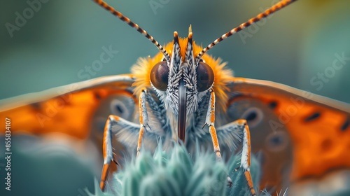 Detailed Macro Shot of a Butterfly s Antennae and Proboscis Revealing Fine Textures and Structures photo