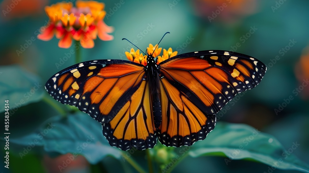 Stunning Monarch Butterfly Resting on Flower with Vibrant Orange and Black Wings Stunning Monarch Butterfly Resting on Flower with Vibrant Orange and Black Wings