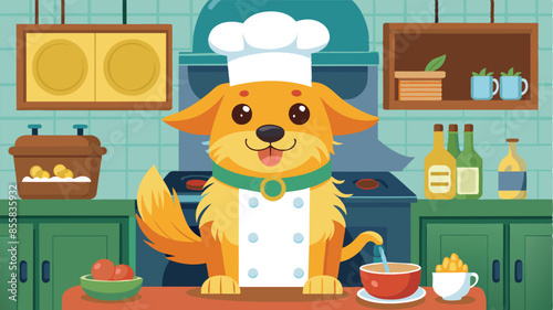 Cartoon dog chef in the kitchen for cooking concept