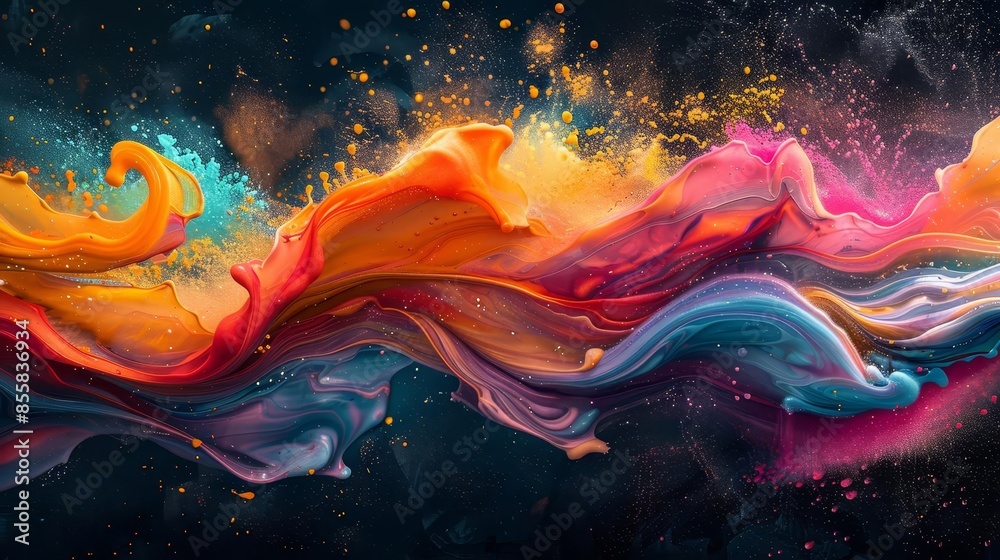 Abstract splash of vibrant colors and fluid shapes, creating a dynamic and visually striking image Abstract splash of vibrant colors and fluid shapes, creating a dynamic and visually striking image