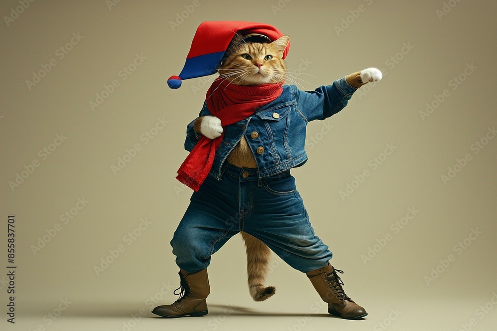 Stylishly Dressed Cat Striking a Playful Pose