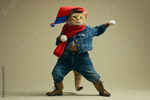 Obraz na płótnie Stylishly Dressed Cat Striking a Playful Pose w salonie
