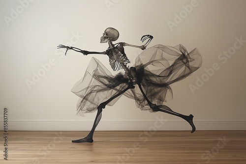 Obraz na płótnie Artistic Rendering of a Dancing Skeleton with Dramatic Fabric w salonie