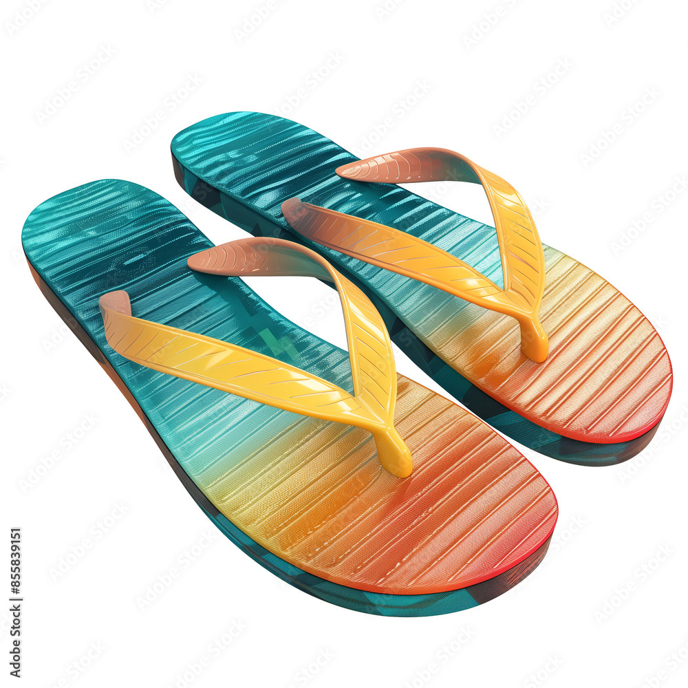 Colorful summer flip-flops with gradient design, perfect for beach vacations, casual wear, and walking in comfort on sunny days. Colorful summer flip-flops with gradient design, perfect for beach vacations, casual wear, and walking in comfort on sunny days.