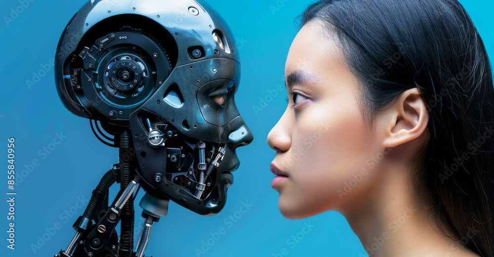 AI Humanoid Interaction, Closeup in a Tech-Enhanced Setting