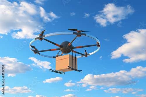 a drone flying with a box in the air