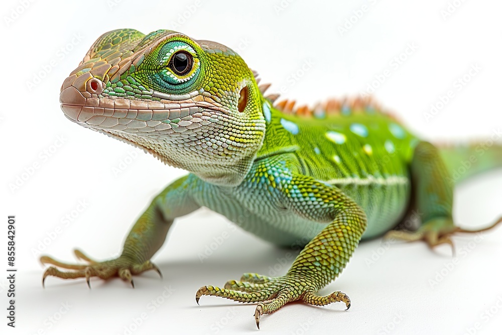 Fototapeta premium Close up of geen anole on white background