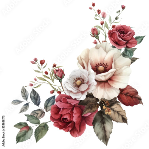 Flower arrangement or bouquet colorful spring watercolor decorative flowers, fresh beautiful wedding decoration isolated on transparent background. © Mei Chen