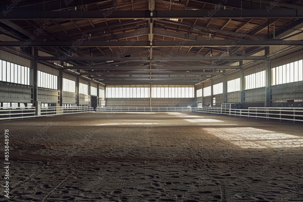 A serene and peaceful equestrian arena with no signs of life, surrounded by a warm orange glow. The arena's fences and gates stand still, awaiting the return of horses and riders. A serene and peaceful equestrian arena with no signs of life, surrounded by a warm orange glow. The arena's fences and gates stand still, awaiting the return of horses and riders.