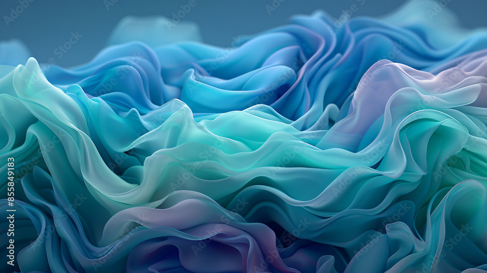 Obraz premium A captivating flow of interconnected lines, resembling temple murals, rendered in a soft gradient of blues and greens, capturing the ethereal beauty of celestial beings. 