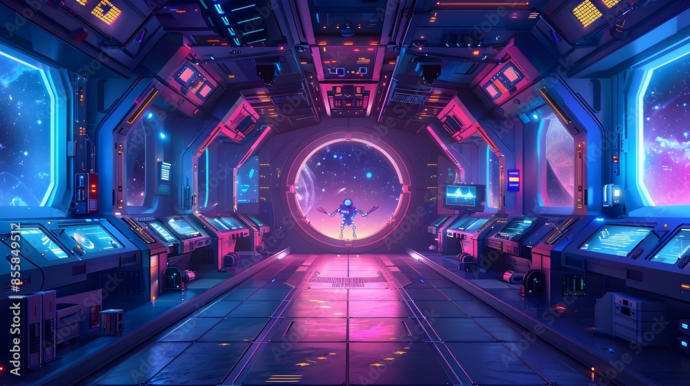 Futuristic Space Station With Friendly Robots And High Tech Gadgets For Kid Concept Futuristic Space Station With Friendly Robots And High Tech Gadgets For Kid Concept