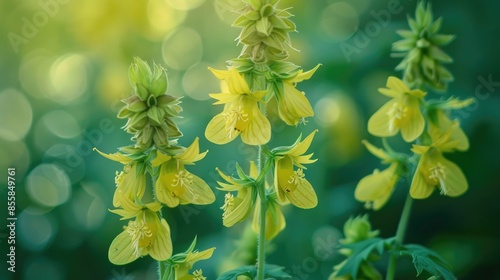 Yellow rattle flowers in full bloom captured up close photo