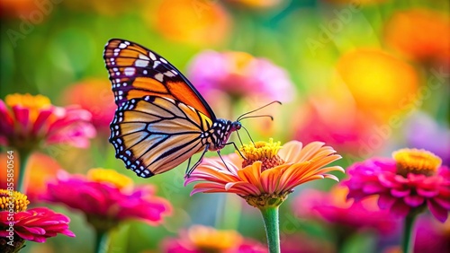 Butterfly perched elegantly on a vibrant flower, butterfly, flower, nature, wildlife, pollination, colorful, beauty, insect © joompon