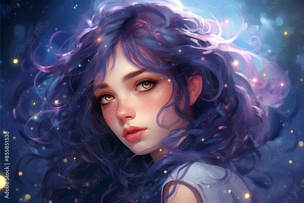 Stunning anime portrait featuring a girl with vibrant purple hair, creating a beautiful and captivating piece of neural network art. Stunning anime portrait featuring a girl with vibrant purple hair, creating a beautiful and captivating piece of neural network art.
