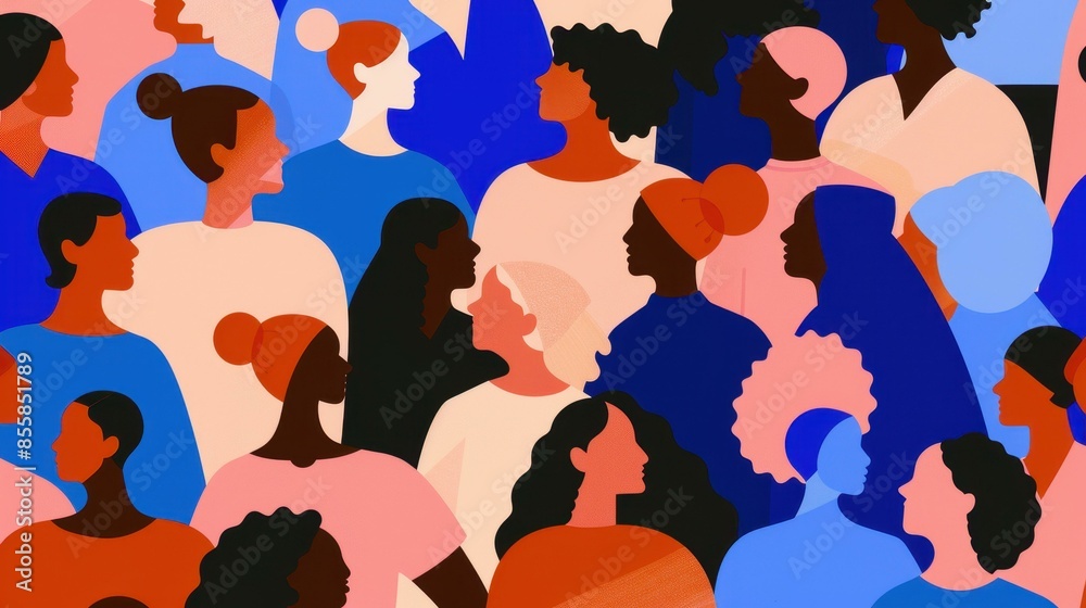 Illustration showcasing inclusion and diversity through a colorful crowd of people. Illustration showcasing inclusion and diversity through a colorful crowd of people.