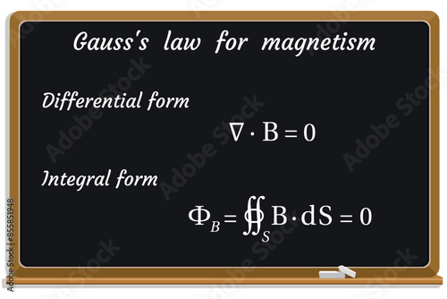 Gauss's law for magnetism on a black chalkboard.. Education. Science. Formula. Vector illustration.