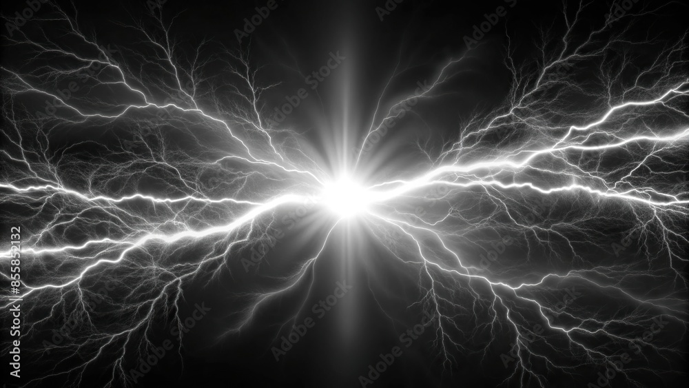 High-voltage discharge in black and white, electricity, energy, power ...