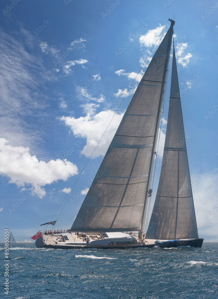 Sailing yacht at Mediterranean Sea. Sail. Boat. Palma de Mallorca. Super sailing yacht. Full sail. Sailing yacht at Mediterranean Sea. Sail. Boat. Palma de Mallorca. Super sailing yacht. Full sail.