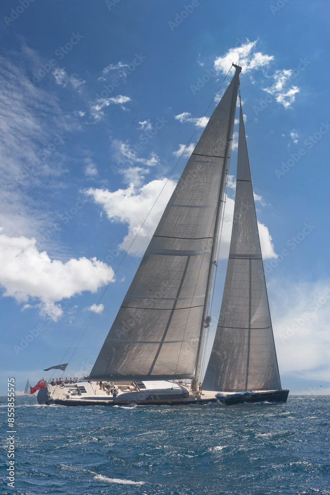 Sailing yacht at Mediterranean Sea. Sail. Boat. Palma de Mallorca. Super sailing yacht. Full sail. Sailing yacht at Mediterranean Sea. Sail. Boat. Palma de Mallorca. Super sailing yacht. Full sail.