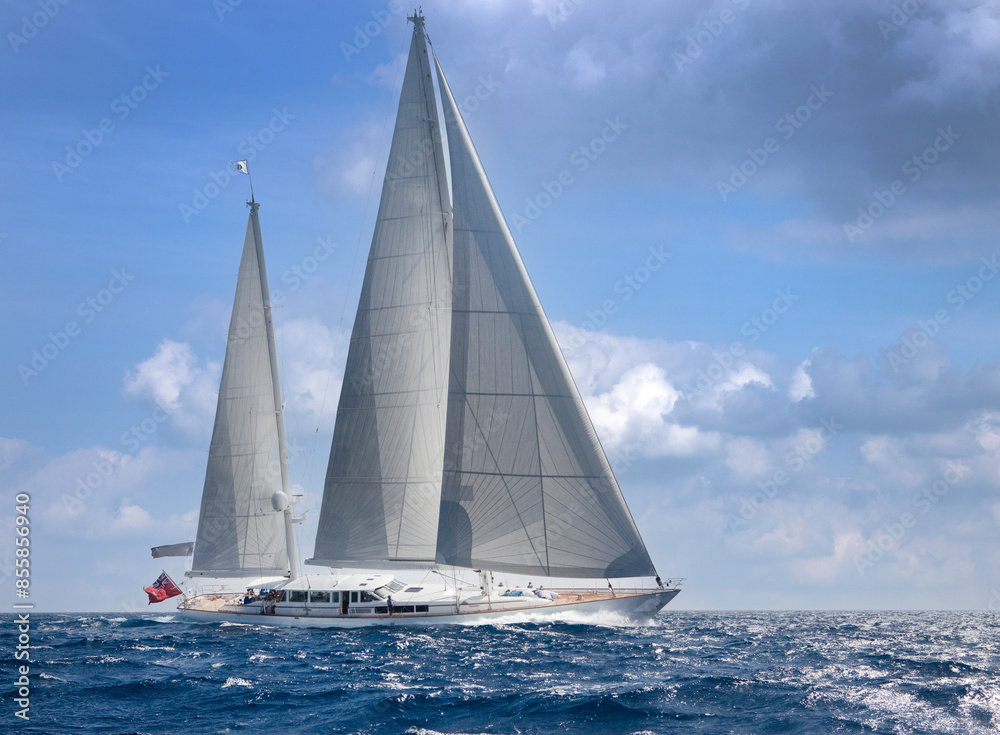 Sailing yacht at Mediterranean Sea. Sail. Boat. Palma de Mallorca. Super sailing yacht. Full sail. Sailing yacht at Mediterranean Sea. Sail. Boat. Palma de Mallorca. Super sailing yacht. Full sail.