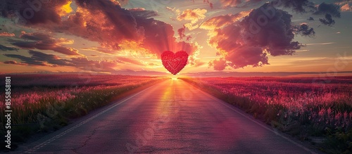 Red heart shaped sky at sun...