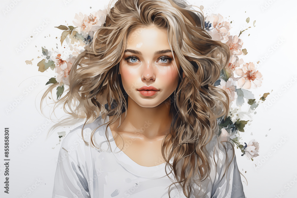 Fototapeta premium Female image is drawn. painting image portrait of beautiful lady