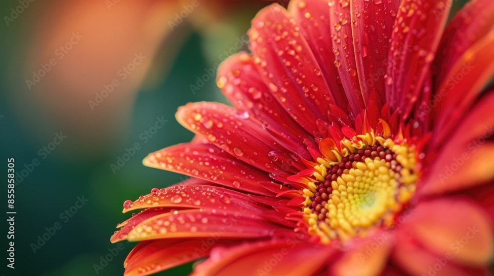 Red Gerbera Daisy with yellow pollen Red Gerbera Daisy with yellow pollen