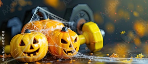 Yellow gym dumbbells and ce...
