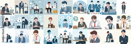 vector set of sad business people with flat design style