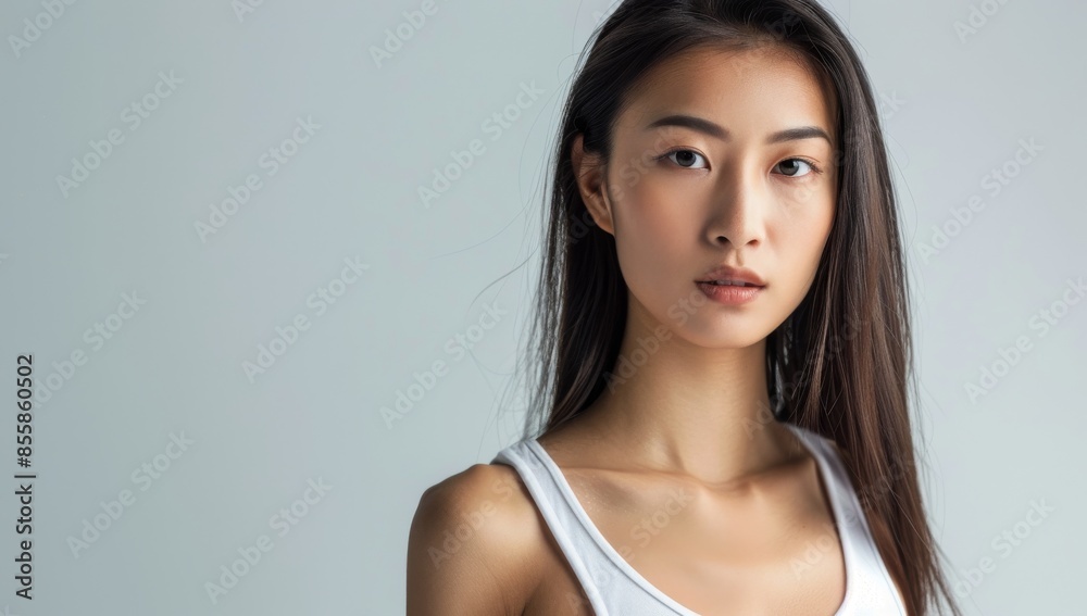 Beautiful young Asian woman Skin care. Woman with beauty face touching healthy facial skin portrait. Beautiful smiling asian girl model with natural makeup touching glowing hydrated skin Beautiful young Asian woman Skin care. Woman with beauty face touching healthy facial skin portrait. Beautiful smiling asian girl model with natural makeup touching glowing hydrated skin