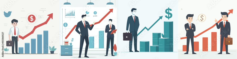 vector set of businessmen and profit graphs in flat design style vector set of businessmen and profit graphs in flat design style