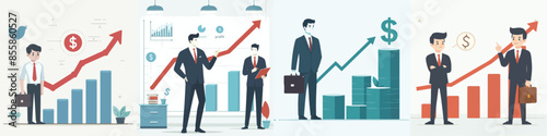 vector set of businessmen and profit graphs in flat design style