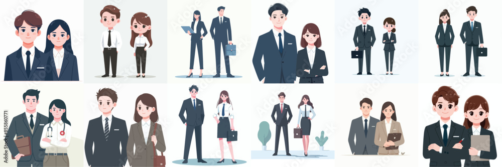Vector set of business couple with flat design style Vector set of business couple with flat design style