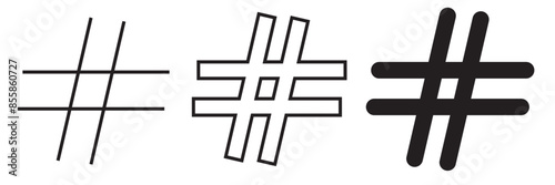 Hashtags icon vector, hashtag sign and symbol isolated on white background, black hashtag icon.vector illustration.