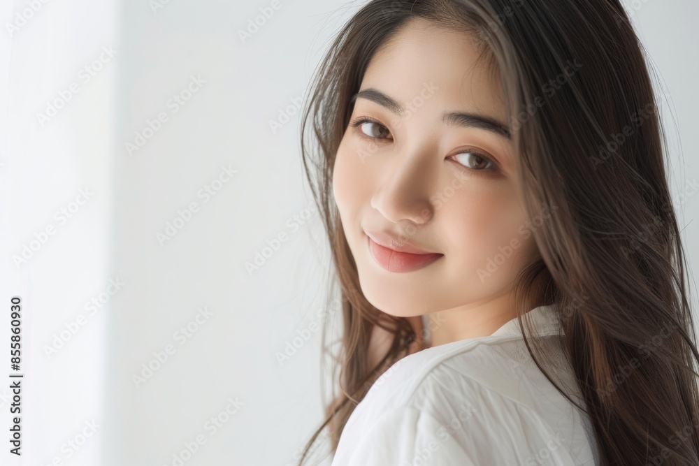 Beautiful young Asian woman Skin care. Woman with beauty face touching healthy facial skin portrait. Beautiful smiling asian girl model with natural makeup touching glowing hydrated skin Beautiful young Asian woman Skin care. Woman with beauty face touching healthy facial skin portrait. Beautiful smiling asian girl model with natural makeup touching glowing hydrated skin