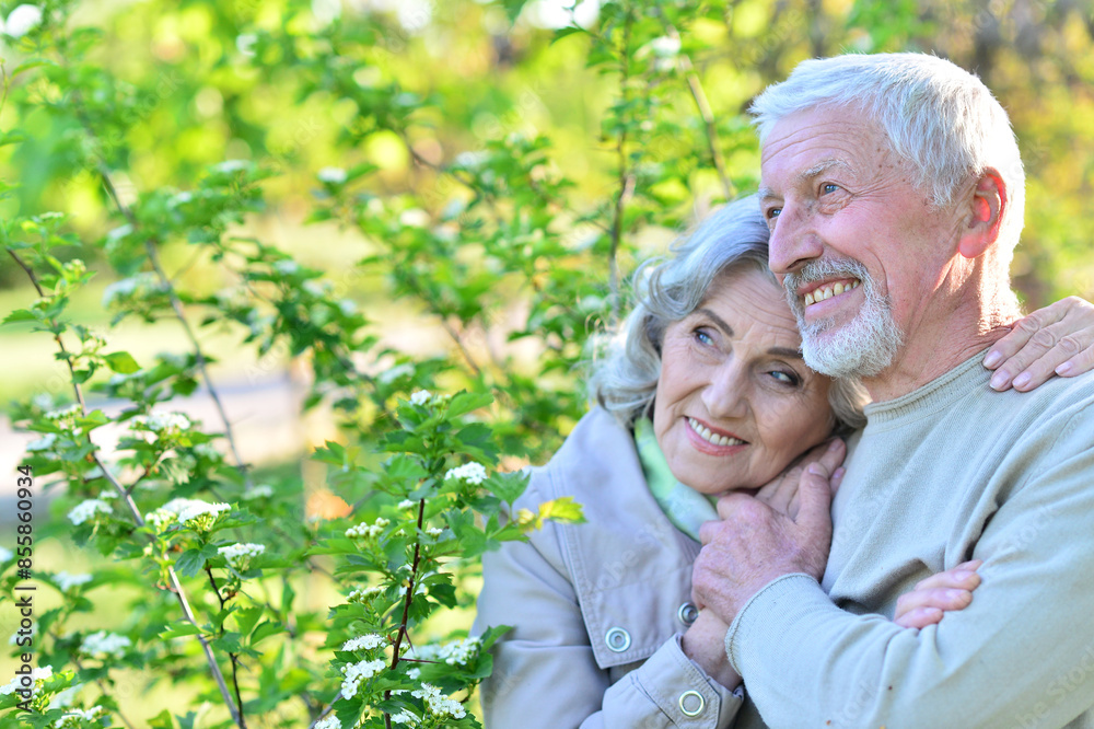 Loving mature couple in the park in summer Loving mature couple in the park in summer