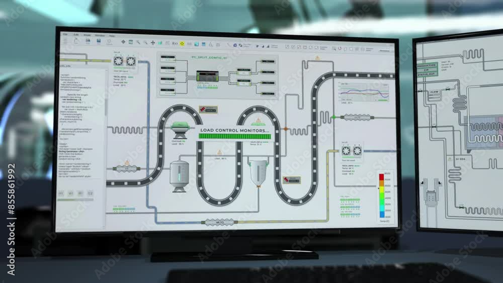 Program For Automated Process Monitoring Analyzing Milk Cartons. Program Controls Automated Production Process. Dairy Factory Automated Conveyor. Manufacturing Process. Industrial Software Program For Automated Process Monitoring Analyzing Milk Cartons. Program Controls Automated Production Process. Dairy Factory Automated Conveyor. Manufacturing Process. Industrial Software