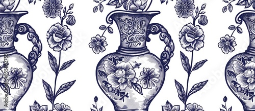 Hand drawn pitcher, vase wi...