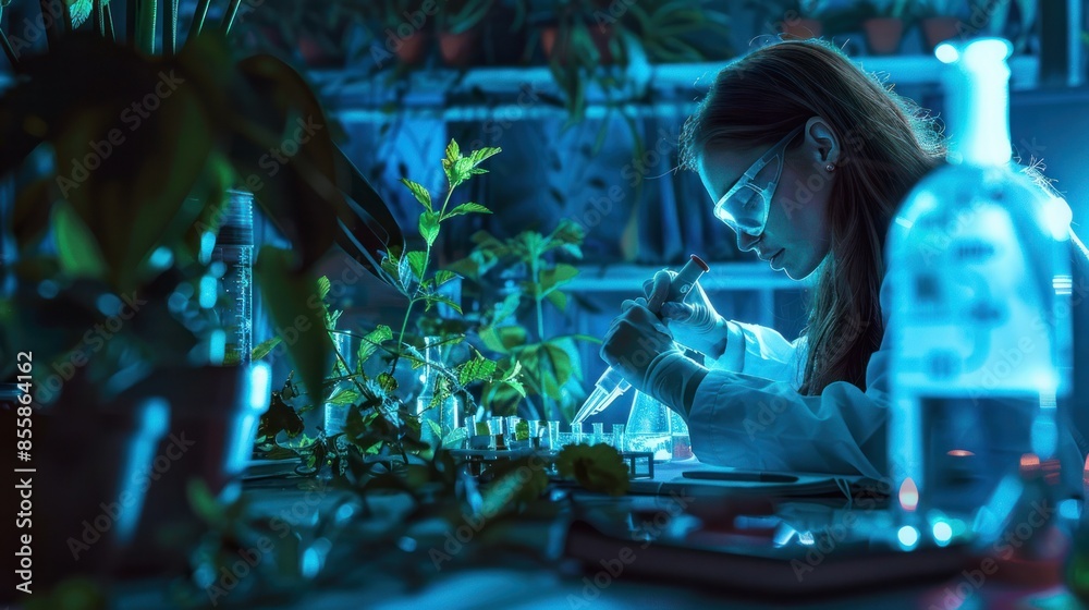 A beautiful scientist researching a cure for a disease wide angle lens A beautiful scientist researching a cure for a disease wide angle lens