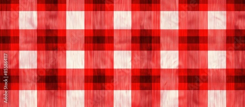 Seamless red checkered plaid fabric pattern texture. Modified stripes consisting of crossed horizontal and vertical lines.Seamless picnic pattern. Copy space image. Place for adding text or design