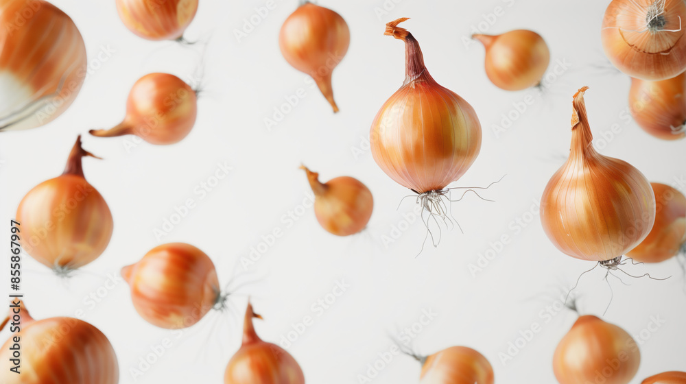 Healthy Onions Floating Against White Background Healthy Onions Floating Against White Background