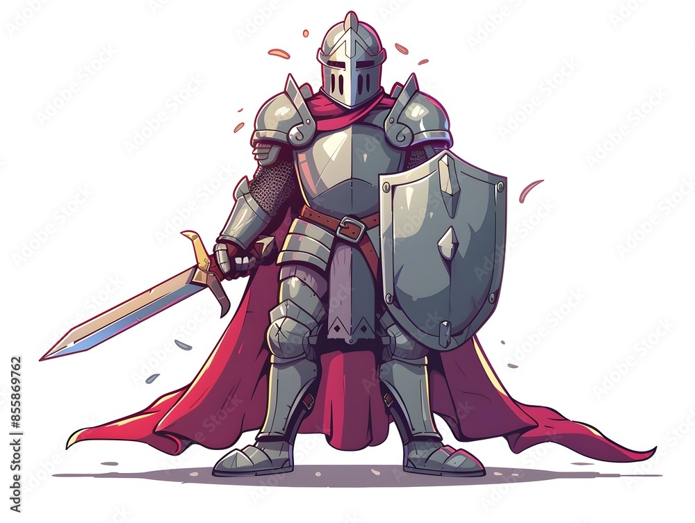 Obraz premium Heroic Knight in Shining Armor Wielding Sword and Shield