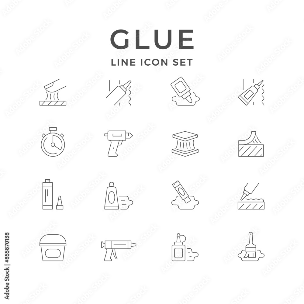 Set line icons of glue Set line icons of glue