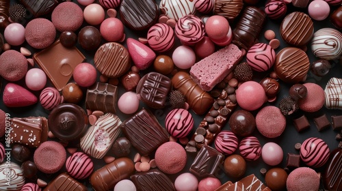 Chocolate candy background, assorted sweetness and various dessert wide angle lens © ปฏิภาน ผดุงรัตน์