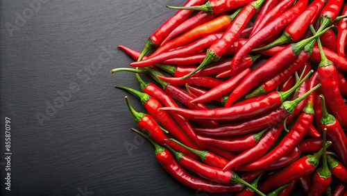 Vibrant red chilies on a black background, spicy, ingredient, hot, cooking, food, organic, fresh, vibrant, pepper